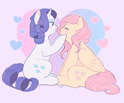 Size: 2035x1697 | Tagged: safe, artist:serafelis, imported from derpibooru, fluttershy, rarity, pegasus, pony, unicorn, blushing, cute, duo, female, flarity, heart, lesbian, mare, shipping, squishy cheeks