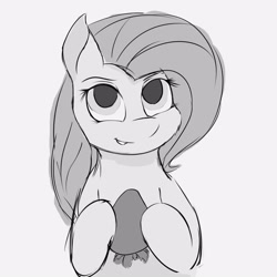 Size: 3000x3000 | Tagged: safe, artist:chapaevv, imported from derpibooru, fluttershy, cute, female, food, looking at you, monochrome, solo, strawberry