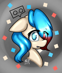 Size: 1030x1200 | Tagged: safe, artist:cutiepoppony, imported from derpibooru, oc, oc only, oc:watercolor lollipop, 2016, bust, heterochromia, sad, solo