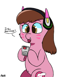 Size: 1484x1793 | Tagged: safe, artist:an-honest-appul, imported from derpibooru, pony, adventure in the comments, crossover, d.va, game boy, overwatch, pictures of d.va in the comments, ponified, simple background, solo, whisker markings