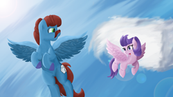 Size: 2560x1440 | Tagged: safe, artist:rainb0wdashie, imported from derpibooru, clear skies, oc, pegasus, pony, cloud, cute, flying