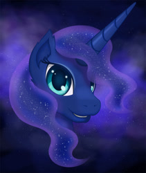 Size: 777x921 | Tagged: safe, artist:aethersly, imported from derpibooru, princess luna, pony, bust, cute, ear fluff, female, fluffy, grin, looking at you, portrait, smiling, solo