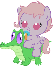 Size: 786x967 | Tagged: safe, artist:red4567, imported from derpibooru, gummy, oc, oc:melody notes, pony, baby, baby pony, cute, ocbetes, pacifier, ponies riding gators, riding