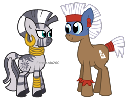 Size: 1094x866 | Tagged: safe, artist:estefania200, imported from derpibooru, temple chant, zecora, earth pony, pony, zebra, male, shipping, simple background, stallion, straight, transparent background, tribal pony, watermark, zechant