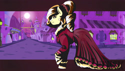 Size: 3840x2160 | Tagged: safe, artist:ciderpunk, artist:zuruck, derpibooru exclusive, imported from derpibooru, oc, oc only, oc:caramelcappucinoroyale, canterlot, clothes, dress, night