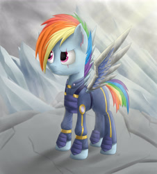 Size: 3210x3555 | Tagged: safe, artist:deltauraart, imported from derpibooru, rainbow dash, the cutie re-mark, alternate timeline, amputee, augmented, crystal war timeline, female, prosthetic limb, prosthetic wing, prosthetics, scar, solo
