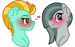 Size: 1617x1021 | Tagged: safe, artist:ivybrush, imported from derpibooru, lightning dust, marble pie, pony, crack shipping, female, flirting, lesbian, marbledust, mare, shipping