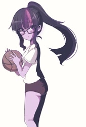 Size: 758x1115 | Tagged: safe, artist:weiliy, imported from derpibooru, sci-twi, twilight sparkle, human, equestria girls, basketball, cute, female, glasses, ponytail, simple background, solo, sports panties, twiabetes, white background