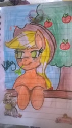 Size: 900x1600 | Tagged: safe, imported from derpibooru, applejack, pony, apple, colored pencil drawing, female, food, lined paper, solo, traditional art, tree