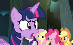 Size: 1128x690 | Tagged: safe, imported from derpibooru, screencap, applejack, fluttershy, pinkie pie, rarity, twilight sparkle, alicorn, pony, daring don't, angry, annoyed, eyes closed, fluttershy is not amused, twilight sparkle (alicorn), unamused