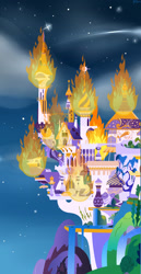 Size: 940x1818 | Tagged: safe, artist:swist47ak, imported from derpibooru, canterlot castle, cloud, fire, night, no pony, stars