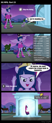 Size: 1288x3000 | Tagged: safe, artist:bredgroup, imported from derpibooru, gummy, spike, twilight sparkle, comic:eg rpg, equestria girls, equestria girls (movie), big crown thingy, boots, comic, fall formal outfits, high heel boots, jewelry, ponied up, ponytail, regalia, screencap comic, telltale games, twilight sparkle (alicorn), wings
