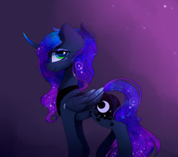 Size: 1280x1132 | Tagged: dead source, safe, artist:magnaluna, imported from derpibooru, princess luna, alicorn, pony, chest fluff, cute, female, fluffy, looking at you, looking back, mare, smiling, solo