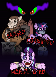 Size: 1920x2640 | Tagged: safe, artist:brother orin, imported from derpibooru, king sombra, scorpan, starlight glimmer, twilight sparkle, alicorn, pony, crossover, killer instinct, twilight sparkle (alicorn)