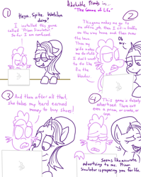 Size: 1280x1611 | Tagged: safe, artist:adorkabletwilightandfriends, imported from derpibooru, spike, starlight glimmer, dragon, pony, unicorn, comic:adorkable twilight and friends, adorkable friends, comic, computer, dialogue, game, lineart, sleepy, slice of life