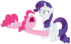Size: 11400x7000 | Tagged: safe, artist:tardifice, imported from derpibooru, pinkie pie, rarity, the gift of the maud pie, absurd resolution, begging, embarrassed, leg grab, open mouth, panic, simple background, transparent background, vector