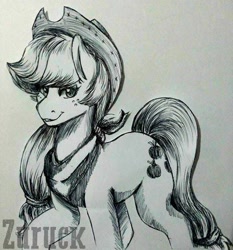 Size: 720x774 | Tagged: safe, artist:ciderpunk, artist:zuruck, derpibooru exclusive, imported from derpibooru, applejack, black and white, grayscale, monochrome