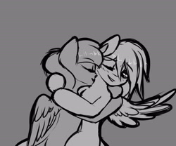 Size: 2400x2000 | Tagged: safe, artist:elzzombie, imported from derpibooru, rainbow dash, twilight sparkle, alicorn, pony, female, grayscale, lesbian, mare, monochrome, shipping, twidash, twilight sparkle (alicorn)