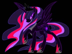 Size: 960x720 | Tagged: safe, artist:rainbow-pon3, imported from derpibooru, twilight sparkle, alicorn, pony, black background, corrupted, crown, ethereal mane, female, hoof shoes, jewelry, mare, nightmare twilight, nightmarified, purple eyes, regalia, simple background, twilight sparkle (alicorn), tyrant sparkle, ultimate twilight