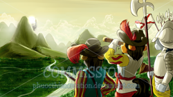 Size: 1024x576 | Tagged: safe, artist:phuocthiencreation, imported from derpibooru, anthro, canterlot, conquistador, halberd, spain, watermark, weapon