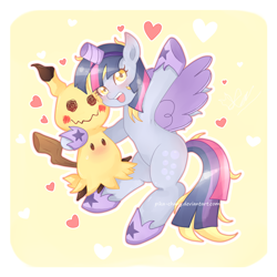 Size: 1400x1400 | Tagged: safe, artist:pika-chany, imported from derpibooru, derpy hooves, mimikyu, pegasus, pony, alicorn costume, clothes, costume, crossover, fake horn, fake wings, female, mare, nightmare night costume, pokémon, pokémon sun and moon, toilet paper roll, toilet paper roll horn, twilight muffins, wig