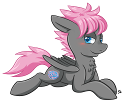 Size: 721x587 | Tagged: safe, artist:bloodorangepancakes, imported from derpibooru, oc, oc only, oc:rayzel, pegasus, pony, blushing, chest fluff, pink mane, solo