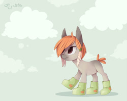 Size: 1372x1099 | Tagged: safe, artist:milka-pony, imported from derpibooru, oc, oc only, cloud, frown, short tail, solo, uggs