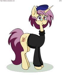 Size: 553x665 | Tagged: safe, artist:hellarmy, imported from derpibooru, oc, oc only, oc:lannie lona, pony, unicorn, beatnik, beret, clothes, glasses, ms paint, simple background, solo, sweater, transparent background, turtleneck