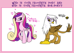 Size: 1000x722 | Tagged: safe, artist:serra20, imported from derpibooru, gilda, princess cadance, griffon, meme