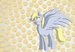 Size: 1200x841 | Tagged: safe, artist:nerow94, imported from derpibooru, derpy hooves, pegasus, pony, ear fluff, female, food, mare, muffin, solo, tongue out