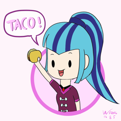 Size: 1000x1000 | Tagged: safe, artist:linlaifeng, imported from derpibooru, sonata dusk, equestria girls, cute, female, food, human coloration, solo, sonatabetes, sonataco, taco, that girl sure loves tacos, that pony sure does love tacos, that siren sure does love tacos