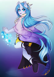 Size: 2480x3508 | Tagged: safe, artist:slyblue7, imported from derpibooru, oc, oc only, anthro, unicorn, anthro oc, clothes, solo