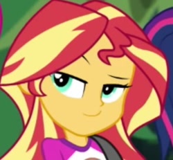 Size: 309x286 | Tagged: safe, imported from derpibooru, screencap, sci-twi, sunset shimmer, twilight sparkle, equestria girls, legend of everfree, offscreen character, smug, smugset shimmer