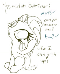 Size: 1050x1292 | Tagged: dead source, safe, artist:an-m, imported from derpibooru, oc, oc only, oc:franziska, pony, unicorn, aryan, aryan pony, blonde, cute, english, female, filly, german, gratuitous german, lineart, looking up, nazipone, plant, pony oc, sitting, text, water