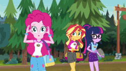 Size: 800x450 | Tagged: safe, imported from derpibooru, screencap, pinkie pie, sci-twi, sunset shimmer, twilight sparkle, equestria girls, legend of everfree, animated, female
