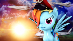 Size: 1920x1080 | Tagged: safe, artist:dashie116, imported from derpibooru, rainbow dash, pegasus, pony, 3d, cap, command and conquer, command and conquer: generals, crossover, general, hat, helicopter, jet, solo, source filmmaker