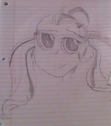 Size: 506x576 | Tagged: safe, artist:jmaster99, imported from derpibooru, sugarcoat, equestria girls, friendship games, female, grayscale, lined paper, monochrome, solo, traditional art