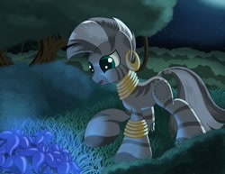 Size: 1650x1275 | Tagged: safe, artist:grennadder, imported from derpibooru, zecora, pony, zebra, everfree forest, female, mare, night, poison joke, solo