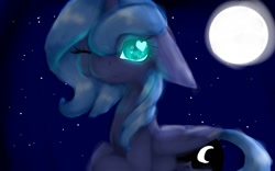 Size: 1280x800 | Tagged: safe, artist:crystalsketch342, imported from derpibooru, princess luna, female, floppy ears, heart eyes, moon, night, one eye closed, s1 luna, smiling, solo, stars, wingding eyes, wink