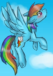 Size: 1000x1414 | Tagged: safe, artist:crystalsketch342, imported from derpibooru, rainbow dash, blushing, female, flying, solo