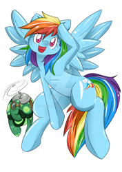 Size: 900x1273 | Tagged: safe, artist:fenriz278, imported from derpibooru, rainbow dash, tank, cute, dashabetes, deviantart watermark, duo, flying, obtrusive watermark, open mouth, simple background, watermark