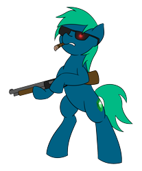 Size: 1374x1657 | Tagged: safe, artist:wcnimbus, imported from derpibooru, oc, oc only, oc:emerald, crossover, gun, shotgun, solo, terminator, weapon