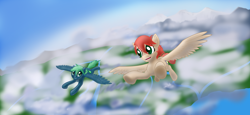 Size: 3828x1768 | Tagged: safe, artist:wcnimbus, imported from derpibooru, oc, oc only, oc:emerald, oc:firefly, pegasus, pony, duo