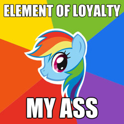 Size: 600x600 | Tagged: safe, imported from derpibooru, rainbow dash, a canterlot wedding, advice meme, element of loyalty, exploitable meme, image macro, meme, op is a duck