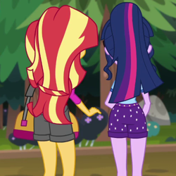 Size: 500x500 | Tagged: safe, imported from derpibooru, screencap, sci-twi, sunset shimmer, twilight sparkle, equestria girls, legend of everfree, ass, butt, cropped, ponytail, sci-twibutt