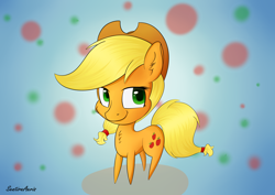 Size: 4960x3507 | Tagged: safe, artist:sentireaeris, imported from derpibooru, applejack, big head, chibi, female, signature, smiling, solo