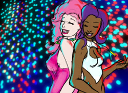 Size: 540x394 | Tagged: safe, artist:sehad, imported from derpibooru, pinkie pie, rarity, human, humanized, neon, party, rave, simple background, sketch