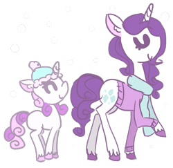 Size: 915x888 | Tagged: safe, artist:girl-frxm-mars, imported from derpibooru, rarity, sweetie belle, clothes, happy, hat, scarf, sweater, winter