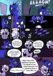 Size: 2191x3144 | Tagged: safe, artist:darkest-lunar-flower, imported from derpibooru, nightmare moon, princess luna, oc, oc:ammy, comic, crying, dream, dream walker luna, feels, heart