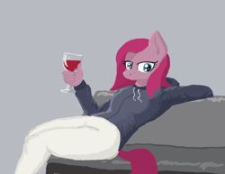 Size: 978x756 | Tagged: safe, artist:paskanaakka, derpibooru exclusive, imported from derpibooru, pinkie pie, anthro, alcohol, female, pinkamena diane pie, solo, wine